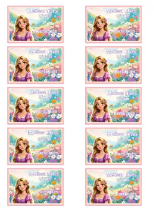 Etiqueta Escolar Rapunzel Floral para Editar e Imprimir