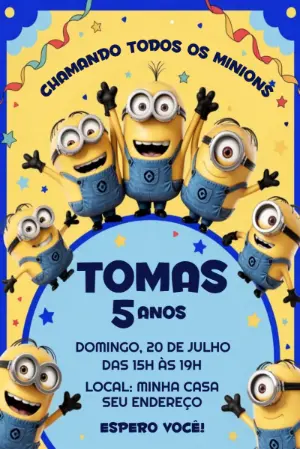 Convite de Aniversário Minions: Modelo Digital para Editar