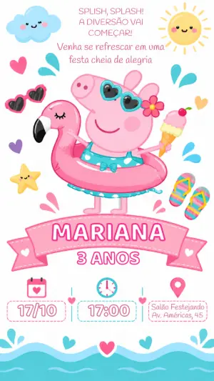 Convite de Aniversário Peppa Pig Festa na Piscina para Editar