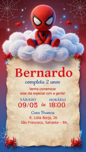 Convite de Aniversário Homem-Aranha Baby Fofo para Editar