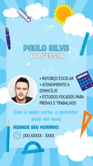 Cartão de Visita Aulas de Reforço Escolar para Editar Online