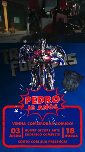 Convite Animado Aniversário Transformers para Editar Online