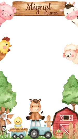 Moldura de Aniversário Fazendinha Aquarela para Foto Editável