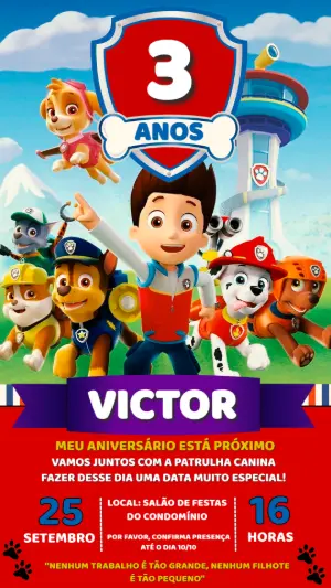 Invito di compleanno Paw Patrol – Statico – Victor designer
