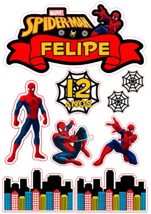 Kit Topo de Bolo Homem Aranha para Editar e Imprimir