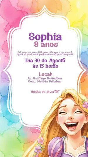 Convite de Aniversário Rapunzel Sorridente para Editar