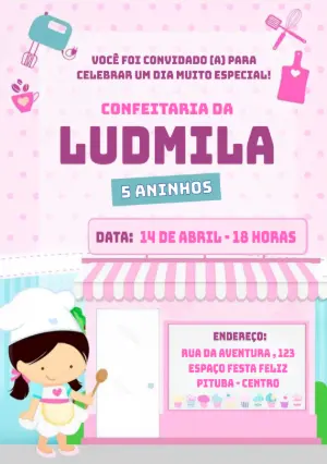 Convite Aniversário Confeitaria da Doceira para Editar Online