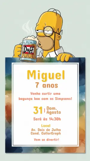 Convite de Aniversário Os Simpsons com Homer para Editar Online