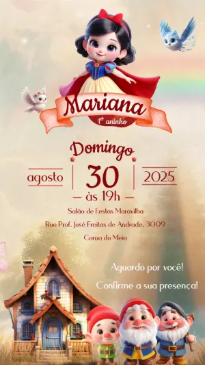 Convite Aniversário Branca de Neve Cute para Editar Online