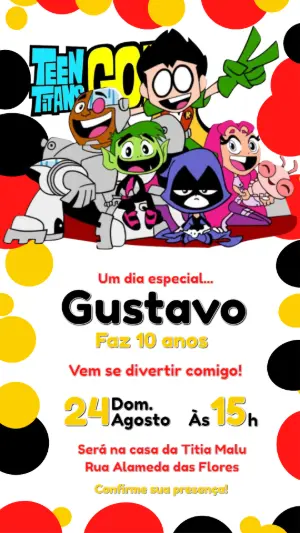Convite de Aniversário Jovens Titãs em Ação para Editar