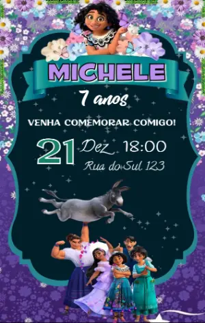 Convite de Aniversário Encanto com Personagens para Editar