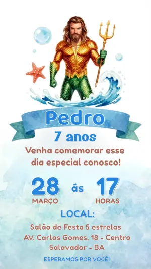 Convite de Aniversário Aquaman Herói do Mar para Editar