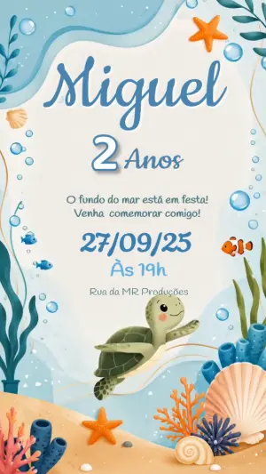 Vídeo Convite Fundo do Mar Aquarela para Aniversário Editável