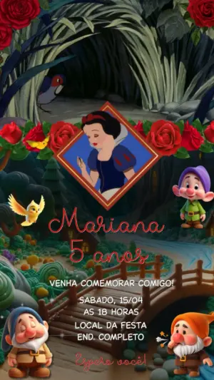 Convite Animado Aniversário Branca de Neve para Editar Online