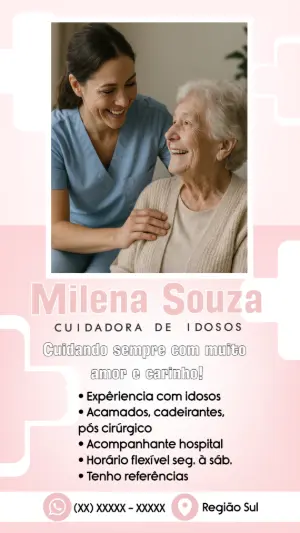 Cartão de Visita Cuidador de Idosos com Foto para Editar