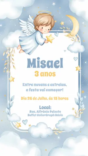 Convite de Aniversário Anjinho para Editar Online
