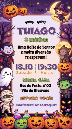 Convite de Aniversário Halloween Infantil para Editar e Enviar