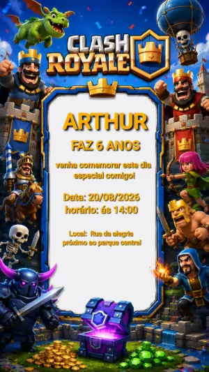 Convite de Aniversário Clash Royale para Editar Online