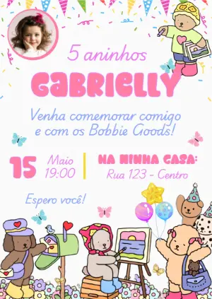 Convite de Aniversário Bobbie Goods com Foto Editável