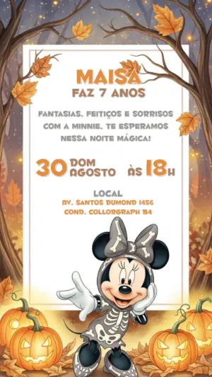 Convite Aniversário Minnie Halloween para Editar Online