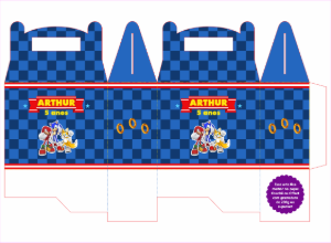 Caixa Surpresa Festa Sonic com Personagens para Editar Online