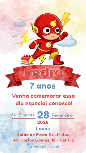 Convite de Aniversário Infantil Flash Editável