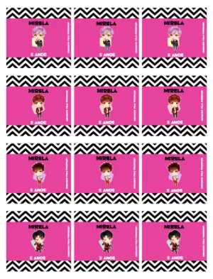 Adesivo para Bala Personalizada de Aniversário K-pop Rosa e Preto