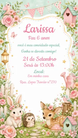 Convite Aniversário Bosque Encantado Aquarela para Editar