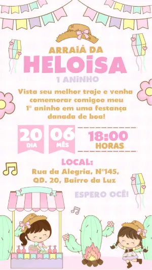 Convite de Aniversário Festa Junina Infantil Editável