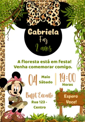 Convite Aniversário Minnie Safari para Editar Online