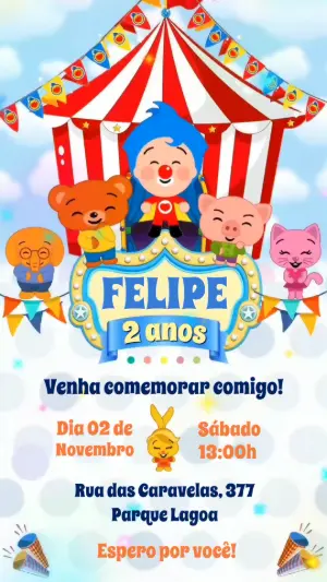 Convite Animado Aniversário Palhaço Plim Plim para Editar