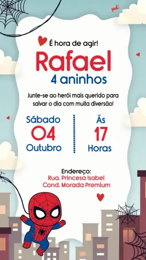Convite de Aniversário Homem Aranha para Editar e Imprimir