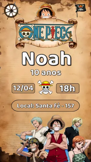Convite de Aniversário One Piece Pirata para Editar