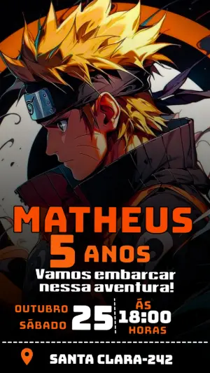 Convite Digital Naruto: Aventura Ninja Editável