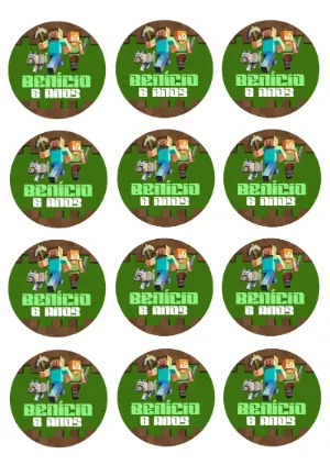 Adesivo Redondo Aniversário Minecraft para Editar Online