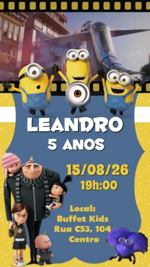 Convite Animado Meu Malvado Favorito: Vídeo Editável para Aniversário