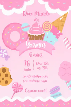 Convite de Aniversário Confeitaria e Doces para Editar Online