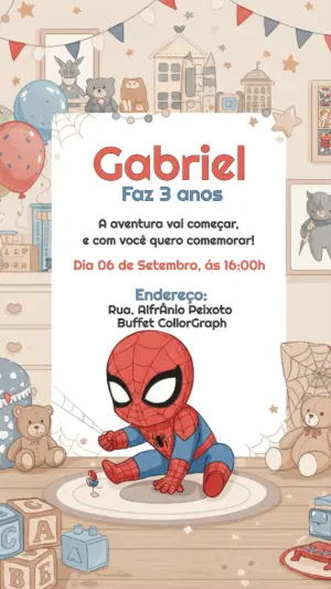 Convite Aniversário Homem Aranha Baby para Editar Online