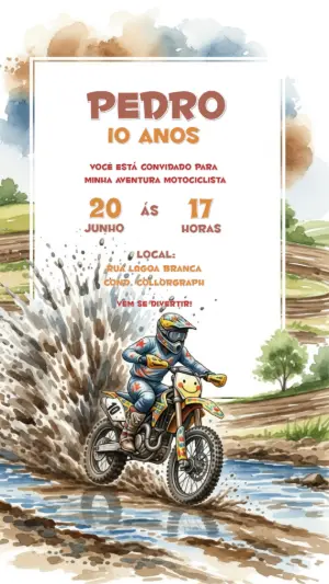 Convite de Aniversário Motocross Radical para Editar Online