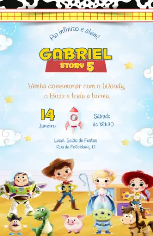 Convite de Aniversário Toy Story Infantil para Editar