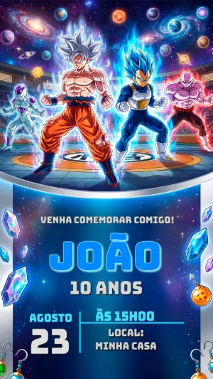 Convite de Aniversário Dragon Ball Super Editável com Goku