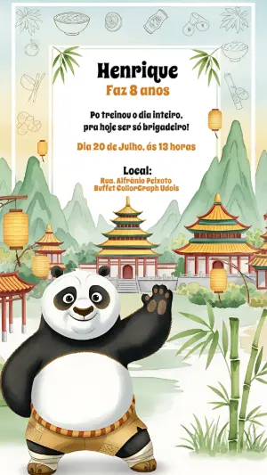 Convite de Aniversário Kung Fu Panda para Editar Online