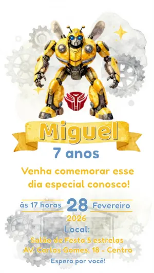 Convite de Aniversário Transformers Bumblebee para Editar Online