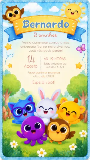 Convite de Aniversário Bolofofos Digital para Editar