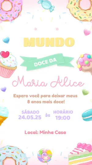 Convite de Aniversário Doceria com Doces para Editar Online