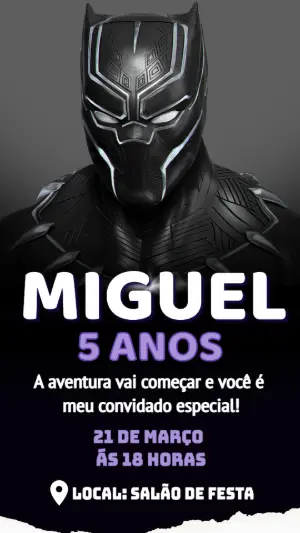Convite Pantera Negra: Modelo de Aniversário Editável