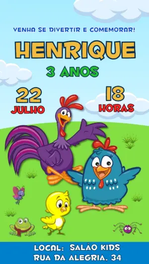 Convite de Aniversário Galinha Pintadinha para Editar Online