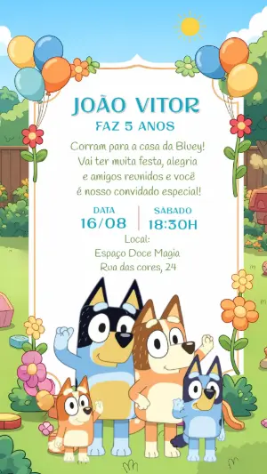 Convite de Aniversário Bluey e Família para Editar Online