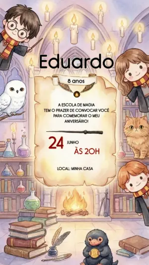 Convite de Aniversário Harry Potter para Editar