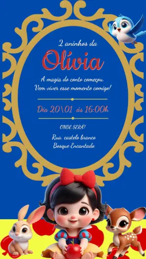 Convite Digital Branca de Neve Baby Editável para Aniversário